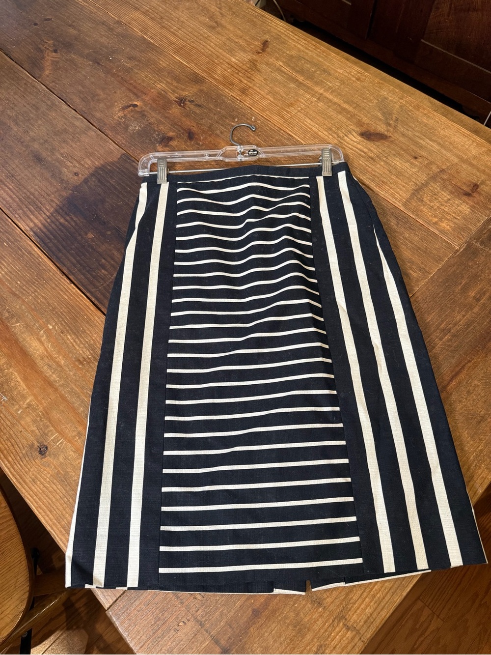 J. Crew Black and White Striped A-Line Midi Skirt
